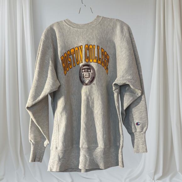 Vintage Champion Boston College Sweatshirt Gray Crewneck Pullover Womans Size L - Picture 1 of 11